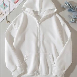soft warm thermal white zip up hoodie sweater